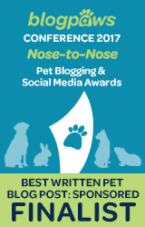 2017 BlogPaws Nose-to-Nose - BEST WRITTEN PET BLOG POST (SPONSORED) FINALIST badge