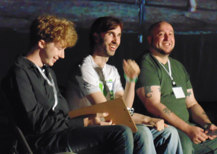 Dangerous after dark cat people: Actor Joey Luthman, #LAFFF volunteer Rob Pattison & Henri le Chat Noir creator Will Braden judging the cat costume contest.