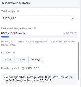Amount to spend on a Facebook post boost
