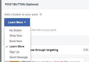 List of buttons for Facebook boost