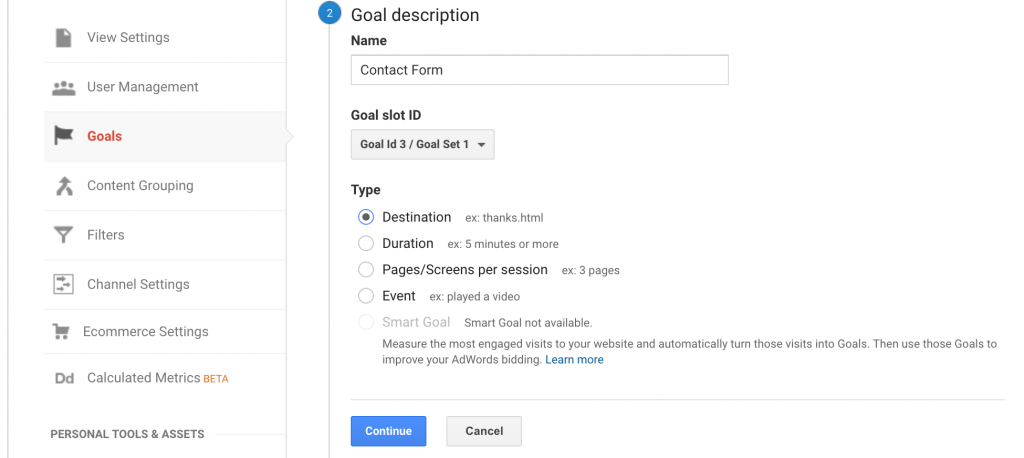 How to set a goal in Google Analytics