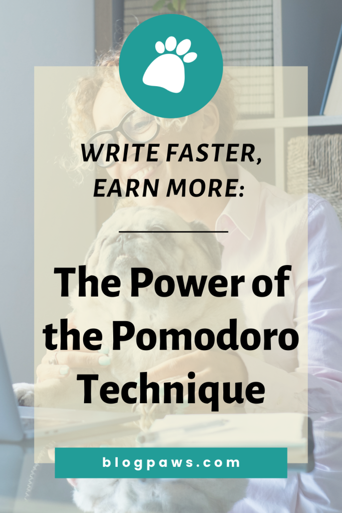 woman at computer with pug pin | Write Faster, Earn More: The Power of the Pomodoro Technique