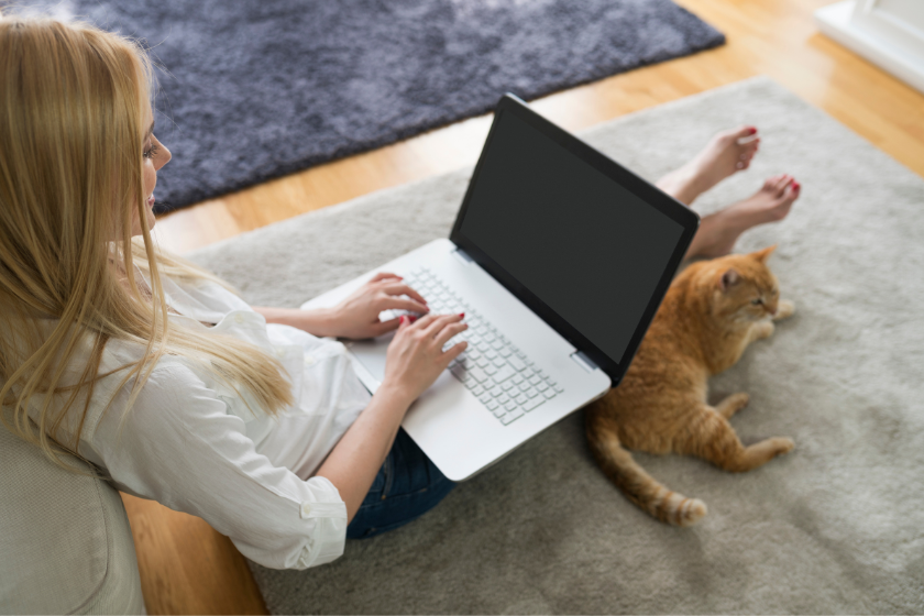 woman sitting on floor with laptop and cat | How to Use Lead Magnets to Grow an Email List