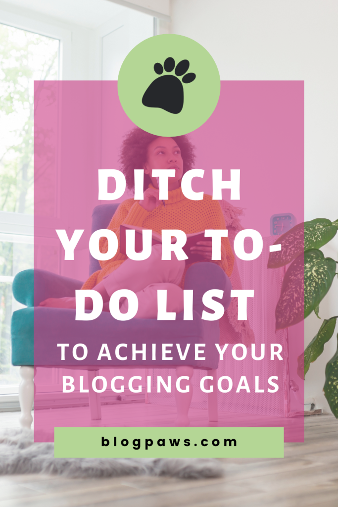 Woman thinking while writing in paper planner pin | Ditch Your To-Do List to Achieve Your Blogging Goals