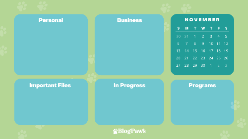 green and blue wallpaper with calendar preview | BlogPaws Organizational Wallpaper