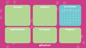 pink and green wallpaper with calendar preview | BlogPaws Organizational Wallpaper