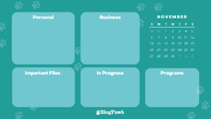teal and blue wallpaper with calendar preview | BlogPaws Organizational Wallpaper