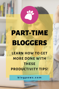 woman celebrating in front of computer with arms in the air pin | How Part-Time Bloggers Can Get More Done