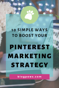 dog looking at pinterest on laptop pin | 10 Simple Ways to Boost Your Pinterest Marketing Strategy