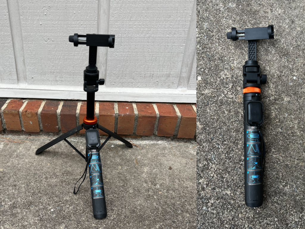 Collage of two photos of the Newest 62" Phone Tripod