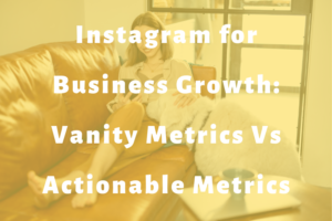 woman petting dog and using phone on couch slide | Instagram for Business Growth: Vanity Metrics Vs Actionable Metrics