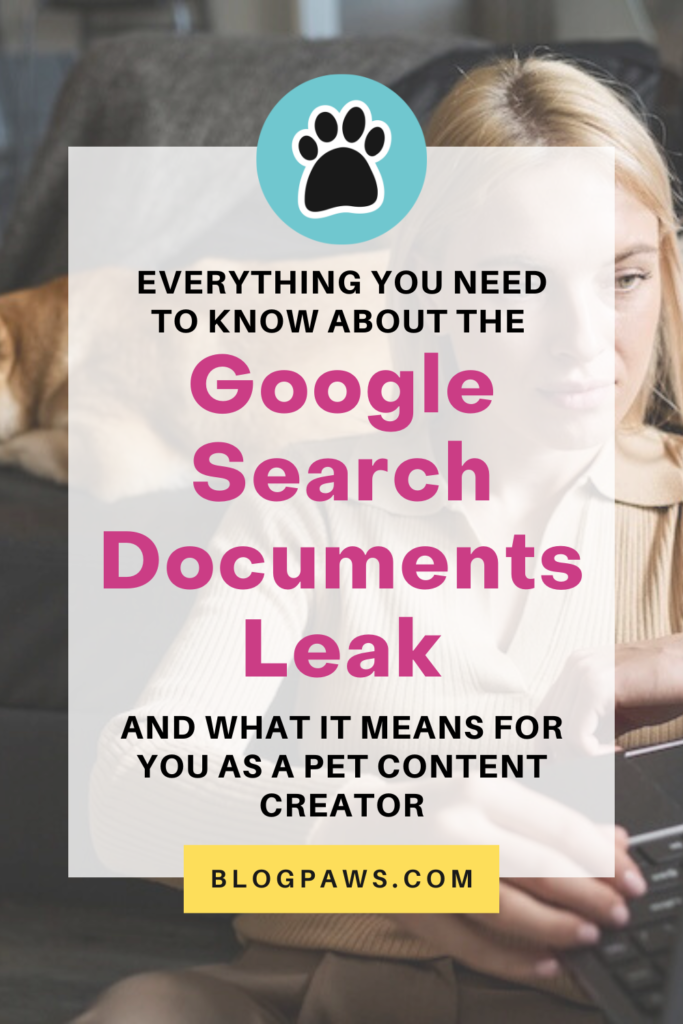 woman working on a laptop with a dog lying on the couch behind her pin | Google Search Documents Leak – What Does This Mean for You?