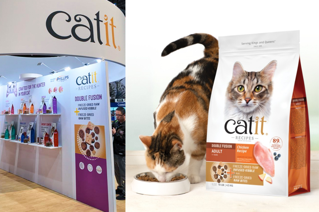 Catit booth with a picture of a cat and bag of Catit food